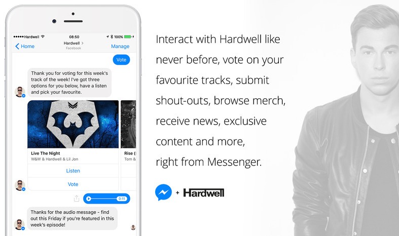 Hardwell's Facebook Messenger chatbot