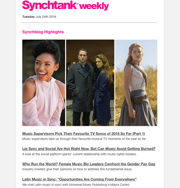 Synchtank Weekly music business newsletter