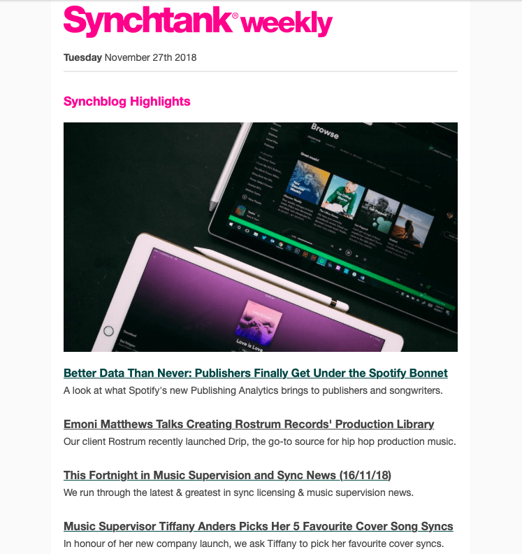 Subscribe to the Synchtank Weekly newsletter
