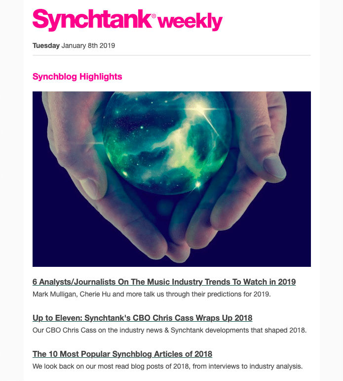 Synchtank weekly music industry newsletter