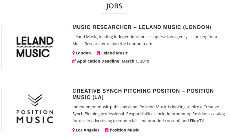 music industry Jobs Board