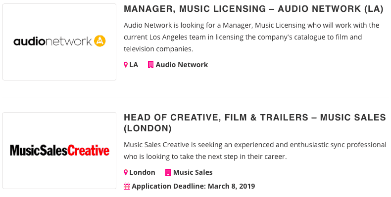 music industry jobs board