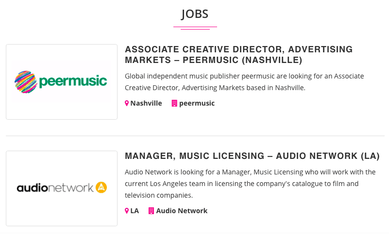 music industry jobs