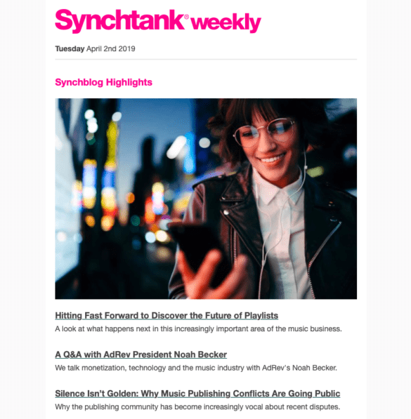 Subscribe to the Synchtank Weekly newsletter