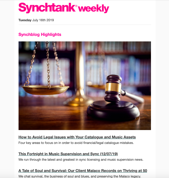 Synchtank music industry newsletter