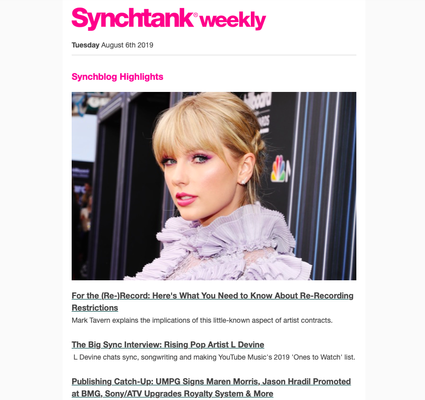 Synchtank music industry newsletter