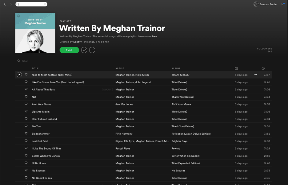 Spotify songwriter pages Meghan Trainor