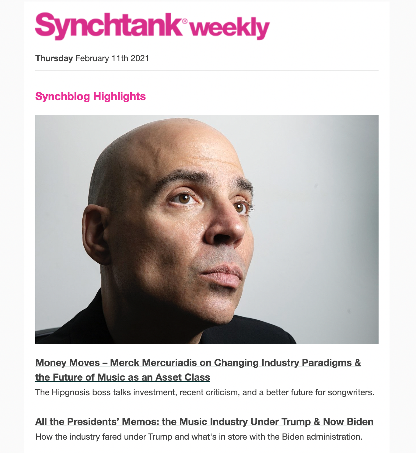 Synchtank weekly newsletter